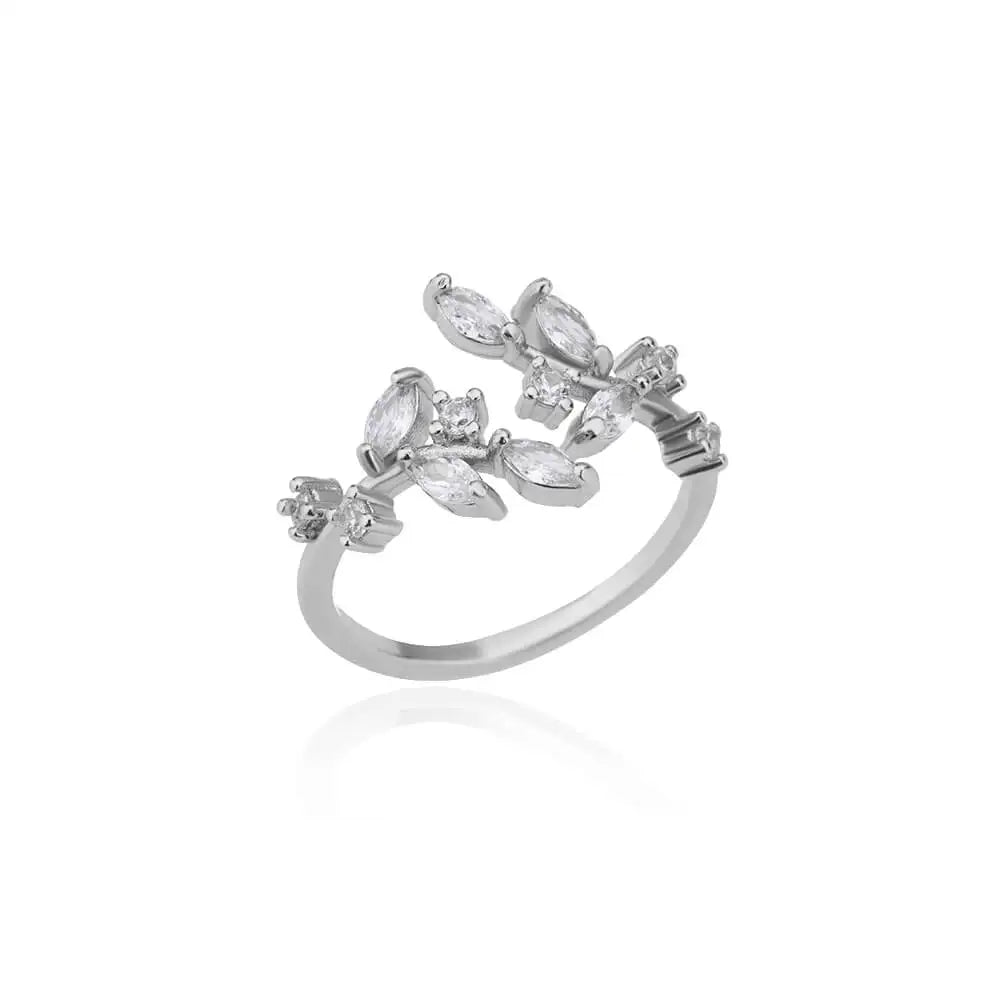 Zircon Stainless Steel Leaf Ring
