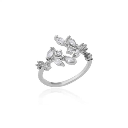 Zircon Stainless Steel Leaf Ring