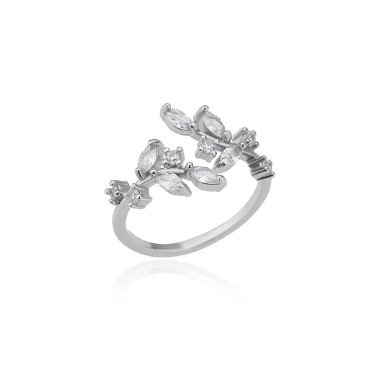 Zircon Stainless Steel Leaf Ring