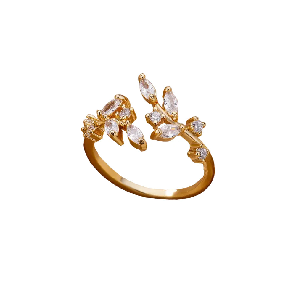 Zircon Stainless Steel Leaf Ring