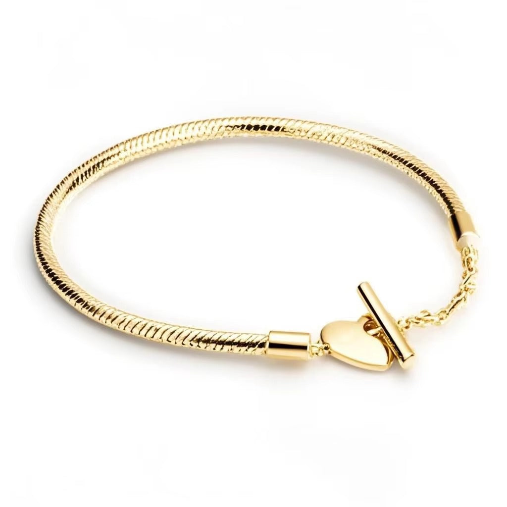 Elegant Heart Toggle Snake Chain Bracelet
