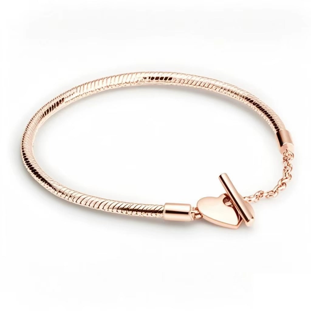 Elegant Heart Toggle Snake Chain Bracelet